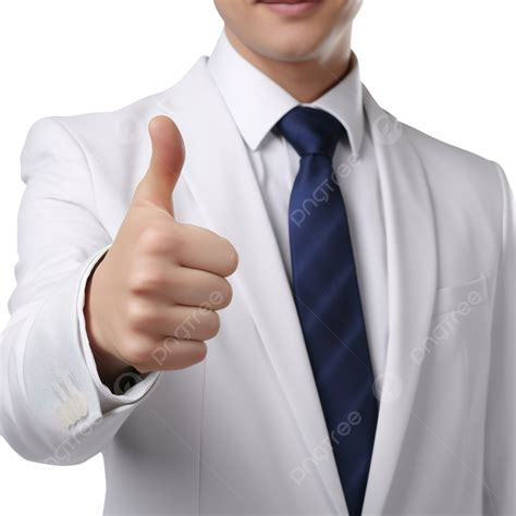 Businessman In White Shirt And Blue Tie Pointing And Thumbs Up Close Up