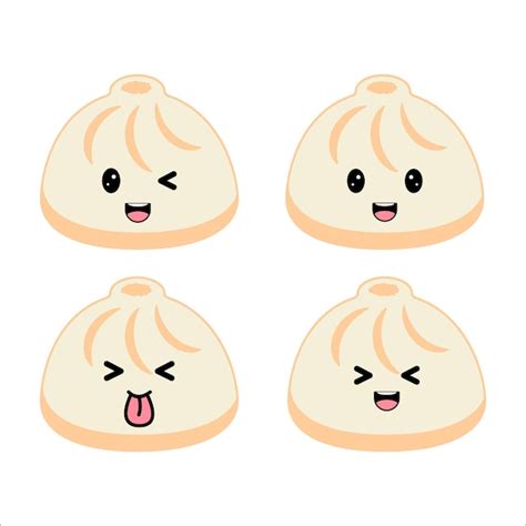 Conjunto De Cute Kawaii Dumpling Con Ojos Y Emoji De Sonrisa Cocina Y