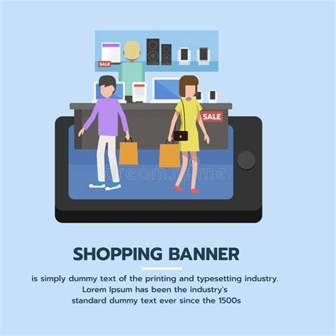 Online Shopping Banner People Shopping In Supermarket And Buying