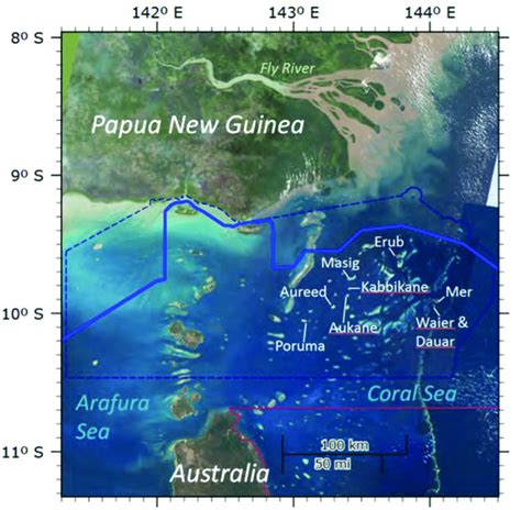A strait between new guinea and cape york peninsula of northeast. Location of reefs in the Torres Strait region surveyed by ...