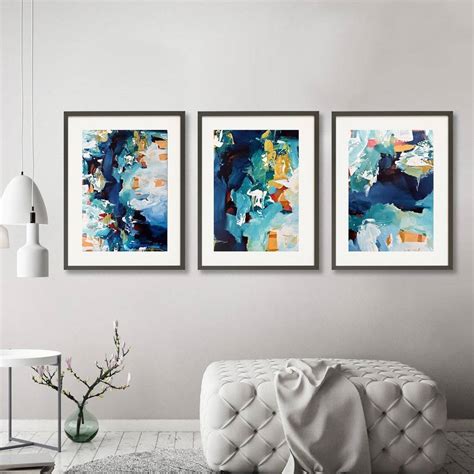 Blue Abstract Wall Art Prints Set Of Three Artwork By Abstract House