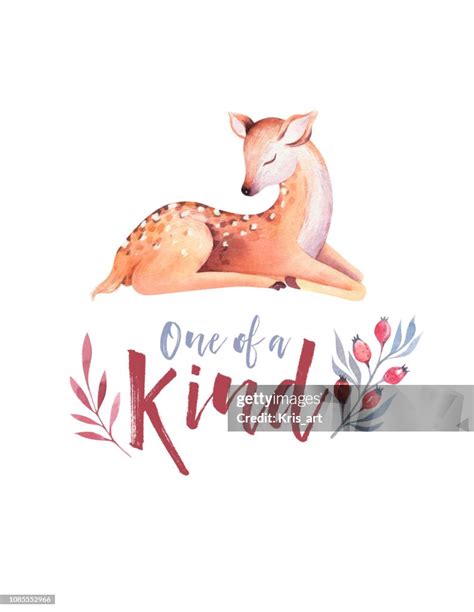 Cute Watercolor Baby Deer Animal Nursery Isolated Illustration For