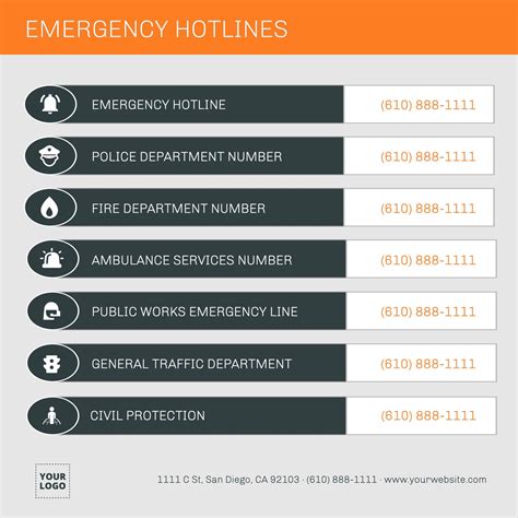 Emergency hotlines custom design | Phone numbers, Traffic department