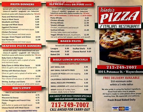 online menu of toledo s pizza restaurant waynesboro pennsylvania 17268 zmenu