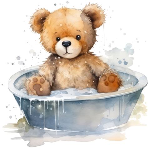 Watercolor Teddy Bear T Shirt Design Transparent Background Ai