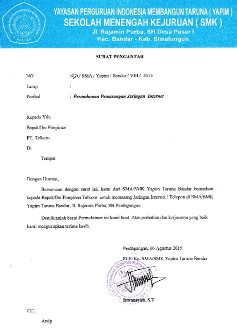 Contoh Surat Permohonan Pemasangan Unifi