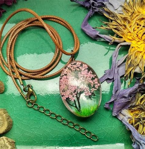 Handmade Boho Necklace Real Dried Flowers Resin Tree Mural Etsy
