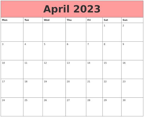 Orangetheory April 2023 Calendar Printable Word Searches