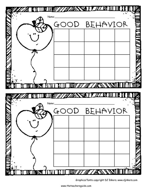 Two Printable Reward Cards With The Words Good Behavior And An Apple On