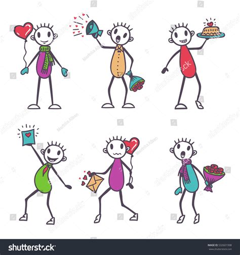 Stick Figure Love Valentines Day Collection Stock Vector Royalty Free