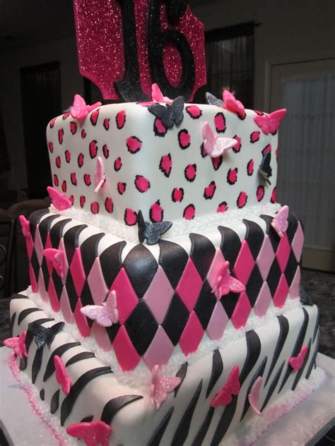 Mymonicakes Sweet 16 Zebra Argyle And Leopard Cake With 3 D Butterflies