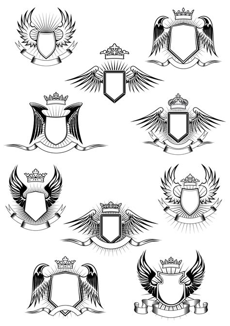 Heraldic Winged Shields With Crowns And Ribbon Banners 11520074 Vector