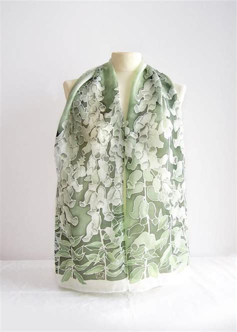 Painted Scarf Foxglove Scarves Hand Painted Silk Scarf Green Scarf Flower Scarf Long Scarf