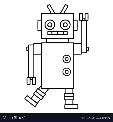 Line Drawing Cartoon Dancing Robot Royalty Free Vector Image