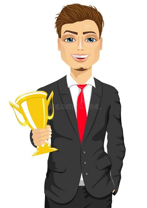 Caucasian Business Man Holding A Trophy Stock Vector Illustration Of