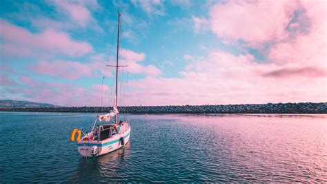 Boat Sunset Pink Sea California Sky Water Sailboats Hd Wallpaper