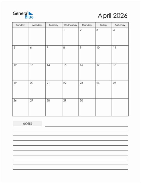 April 2026 Monthly Planner Calendar