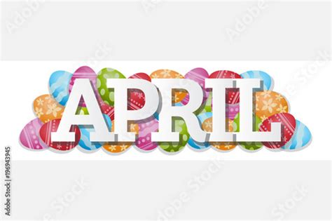 April Single Word Easter Eggs Banner Vector Illustration 2 Stock Vector