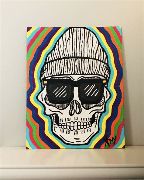 Rad Acrylic Skull Painting By Amy Mathis Skull Painting Cute