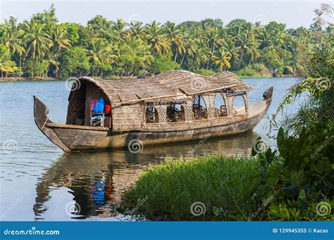 Traditional Houseboat Of Kerala Backwaters On The River Stock Image