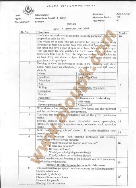 Compulsory English I Code 386 Fafsc Aiou Old Papers