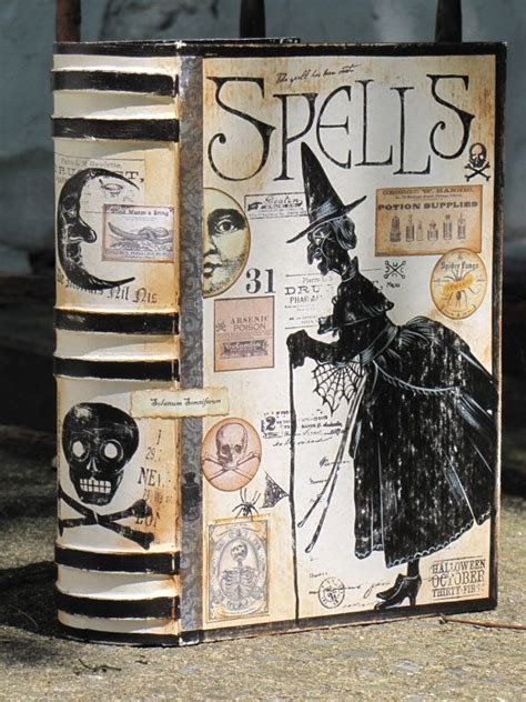 Large Vintage Paper Mache Halloween Witchs Book Of Spells Box Painted