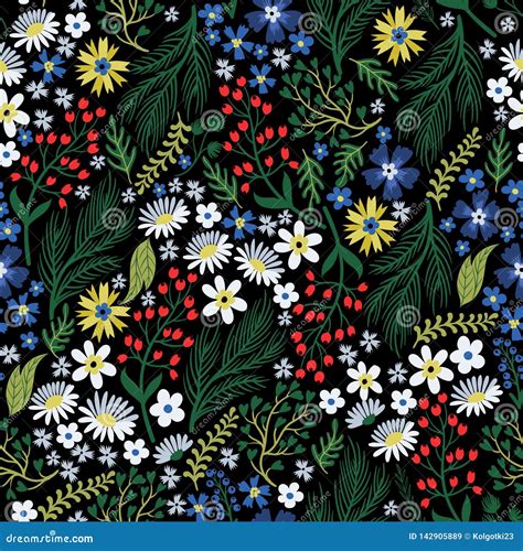 Seamless Floral Pattern With Cute Small Ditsy Flowers Vector