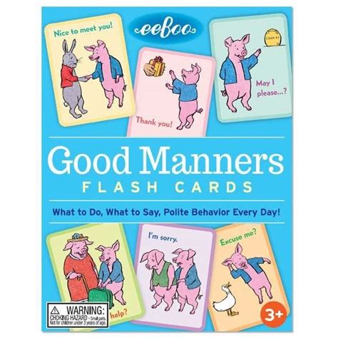 Eeboo Good Manners Flash Cards Fun Animal Themed Manners Game