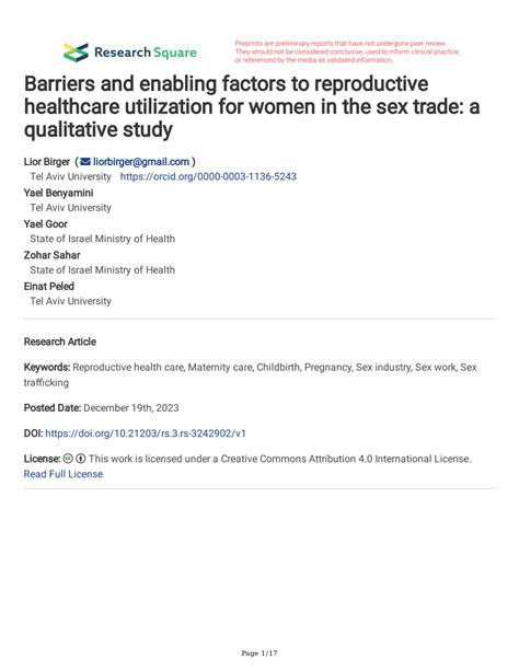 Pdf Barriers And Enabling Factors To Reproductive Healthcare Utilization For Women In The Sex