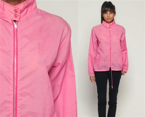 Pink Windbreaker Jacket 80s Coat Nylon Shell Sheer Hipster Vintage Shop Exile Tucson Az