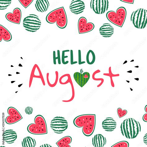 Hello August Watermelon Card Stock Vector Adobe Stock