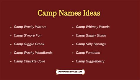 500 Cool Camp Names Ideas For Summer Camps Fun Informative House