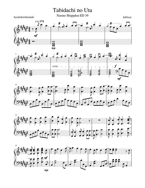 See the quick guide on how to read the letter notes, at the bottom of this post, to help you understand how to read the letter note sheet music below. Naruto Shippuden - Tabidachi no Uta (Piano) Sheet music for Piano | Download free in PDF or MIDI ...