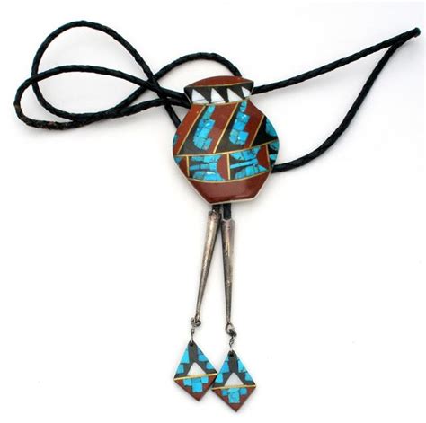 Men S Bolo Tie Sterling Silver Turquoise Black Coral Vintage