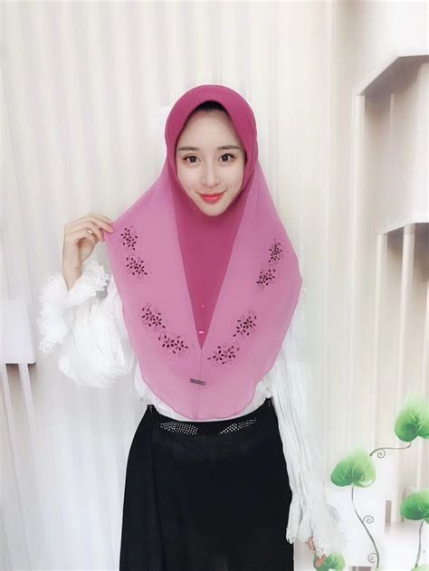 Muslim Instant Wraps Malaysia M D Thick Pearl Chiffon Hot Fix Rhinestone Design Convenient One