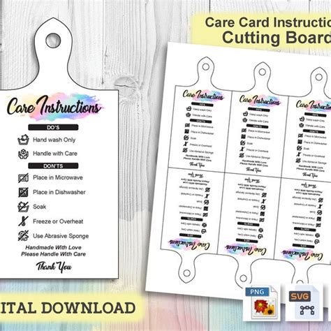 Cutting Board Care Instructions Printable Card Etsy Uk