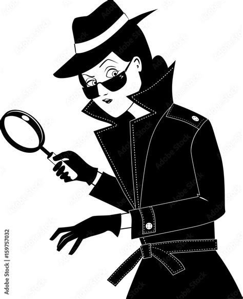 Vecteur Stock Female Secret Agent Or Private Detective With A Magnifying Glass Eps 8 Vector