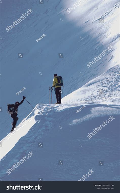 Climbers On Snowy Ridge Stock Photo 1610594197 Shutterstock