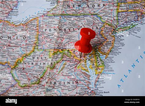Red Pin On Map Of Usa Pointing At Washington Dc Stock Photo 82335716