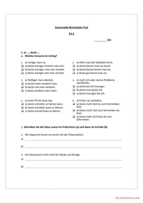 Grammatik Wortschatz Test English Esl Worksheets Pdf And Doc