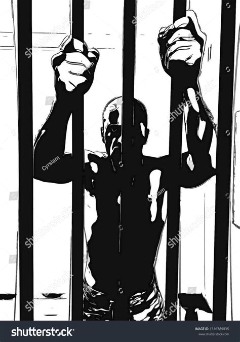 Cartoon Illustration Man Jail Hands Holding Stock Illustration Shutterstock