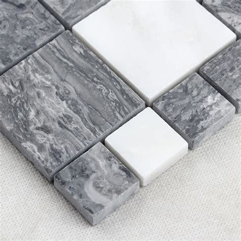 Light grey herringbone stone mosaic tile. Wholesale Grey Stone with White Crystal Mosaic Tile Sheet ...
