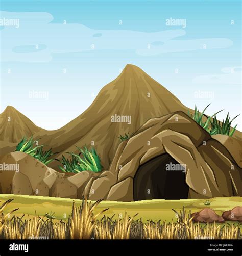 Scene With Cave In The Mountain Illustration Stock Vector Image And Art