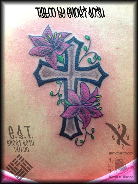 Cross And Flowers Tattoo By Enoki Soju By Enokisoju On Deviantart