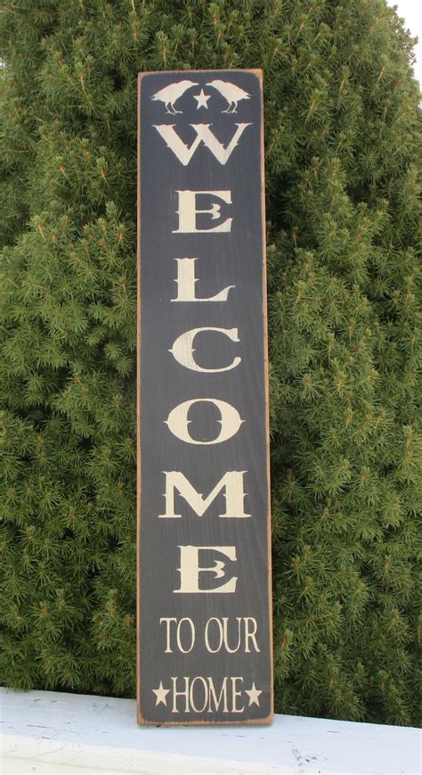 Vertical Welcome To Our Home Rustic Wood Sign With Crows And Etsy