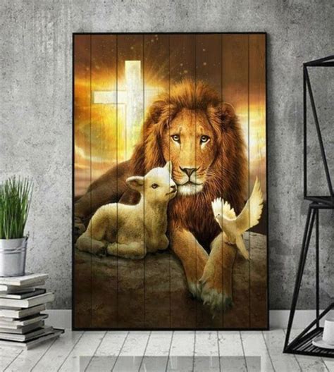 Christian Jesus Lion Lamb And Doves Wall Art Decor Poster Canvas Kaiteez