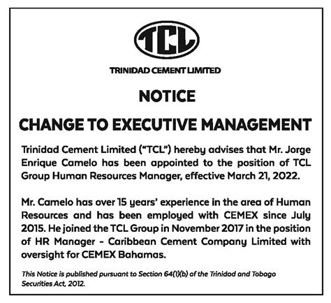 Notice To Executive Management Tcl Group