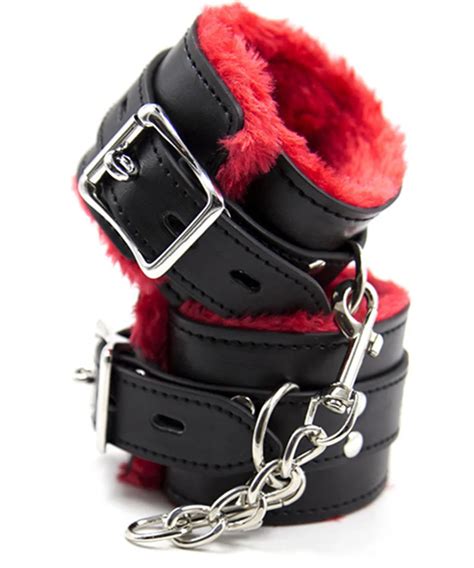 bondage restraints slave belt lockable leather plush hand wrist ankle cuffs in adult games