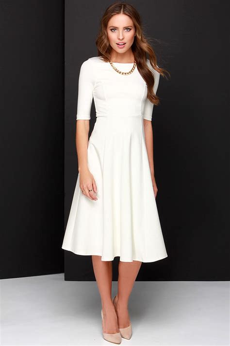 Cute Ivory Dress Midi Dress Cocktail Dress 5400