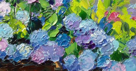Ann Gorbett Palette Knife Painting Blue Hydrangea Heaven